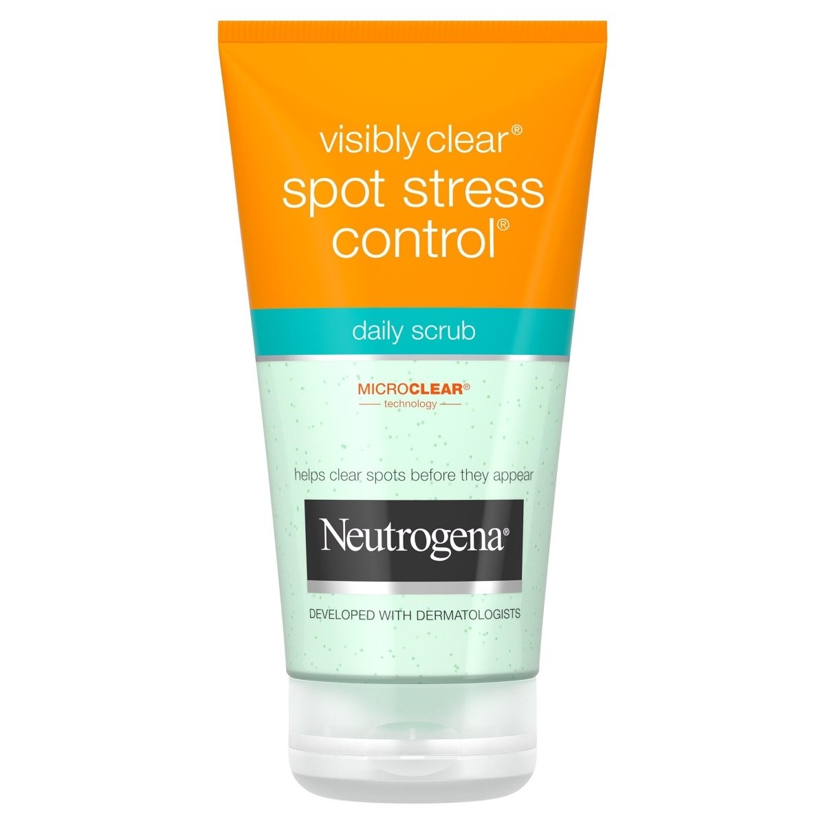 اسکراب لایه بردار پوست نوتروژینا سری visibly clear مدل spot stress control حجم ۱۵۰ میلی لیتر